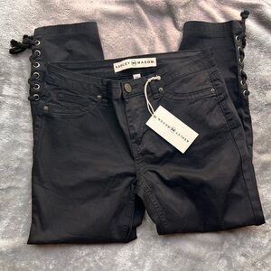 Ashley Mason Lace Ankle Tie Black Denim Jeans